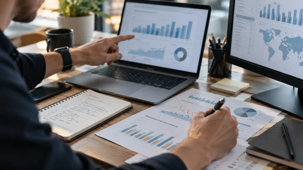 Affiliate analyst reviewing EPC, EPM, conversion trends, postback status, and source-level tracking data