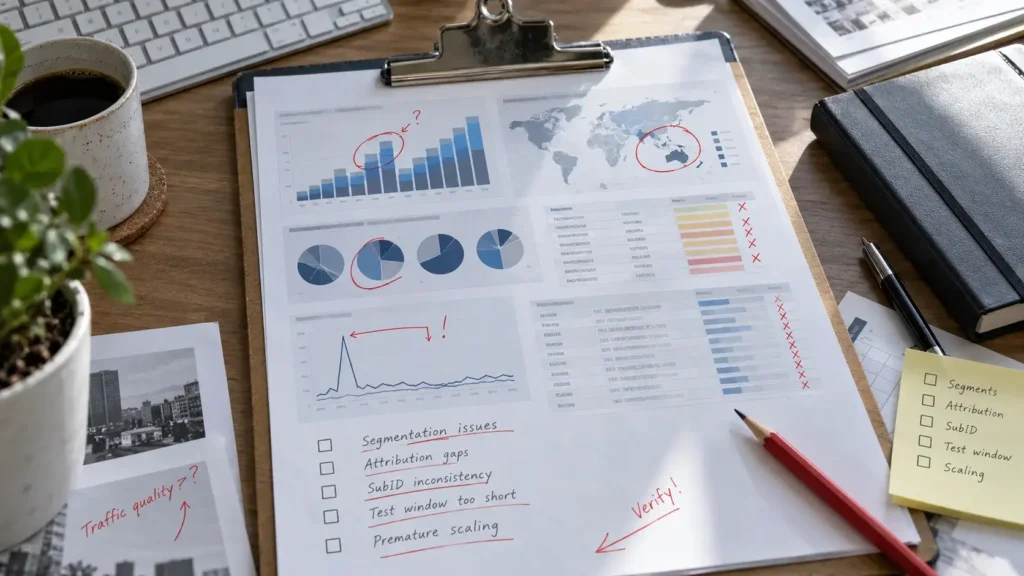Smartlink scaling audit identifying segmentation, tracking, timing, SubID, and traffic-quality mistakes