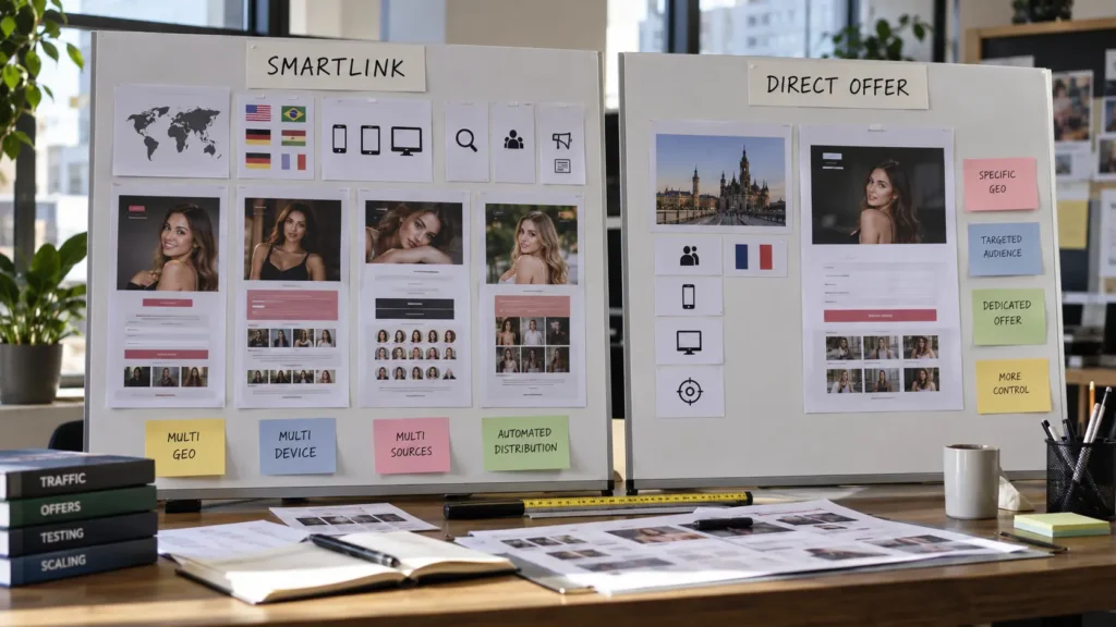 Dating offer test comparing flexible Smartlink distribution with a focused direct offer for proven traffic