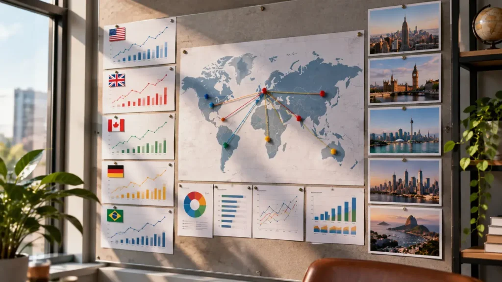 Historical Adverten GEO performance analysis comparing weekly EPM changes across several international markets
